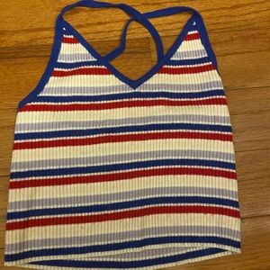 red white and blue knit cropped tank top